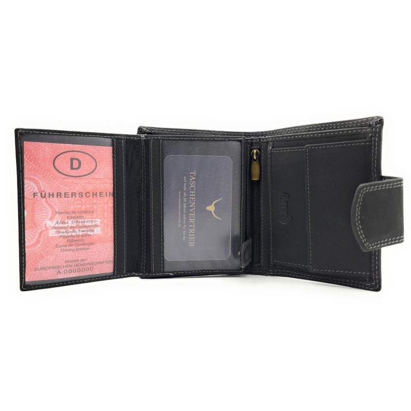 Lemasi Genuine Buffalo Full Leather Wallet with RFID Protection, Black,