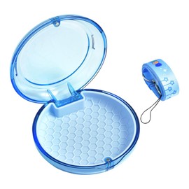 Maobuli Transparent Retainer Holder with Lanyard, Travel Night Guard Box with Vent Holes, Compact Portable Mouthguard Container, Aligner Case Compatible with Invisalign (Clear Blue)