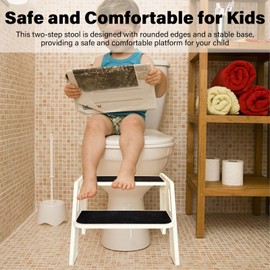 Wood Two-Step Stools for Kids Adults, Stepstool Toddler with Handles & Non Slip Rubber Feets, Portable Stool with Large Load-Bearing Capacity, for Bathrooms Kitchens Bedrooms