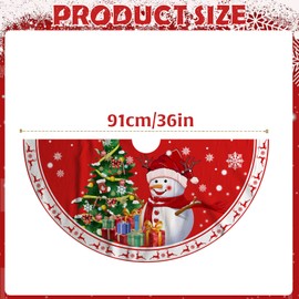 Christmas Tree Skirt Christmas Tree Decorations, Snowman Snowflaks Christmas Tree Skirt Mat with Santa Claus, Xmas Tree Skirt Ornaments Tree Skirt Cover for Outdoor Indoor Holiday Party, 36inch