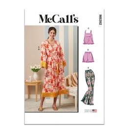 McCall's Easy-to-sew Misses' Sleepwear Robe, Dress, Top, Shorts, and Pants Sewing Pattern Packet, Design Code M8392, Sizes 18-20-22-24-26