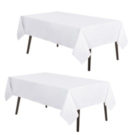 MYSKY HOME 2 Pack White Table Cloths Rectangular Nappe de Table Rectangulaire Table Cloth Machine Washable Polyester Table Cover for Dining Buffet Parties Picnic Weddings, 60x102 Inch