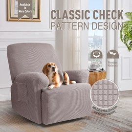 TAOCOCO Recliner Cover 4-Pieces, Recliner Stretch Sofa Slipcover Recliner Cover 1 Seat Couch Protector Soft Furniture Protector Covers with Elastic Chair Covers Jacquard Pattern Pale Brown