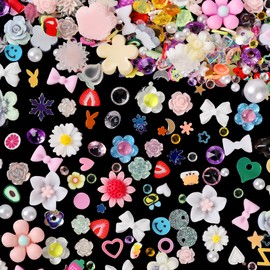 COOSLIM 150 Pieces 3D Resin Flowers Nail Charms, Rose Daisy Camellia Star Butterfly Bow Sunflower Shaped Nail Art Rhinestones Stud, Kawaii Jewelry for DIY Crafts Nail Art Decoration Supplies 3