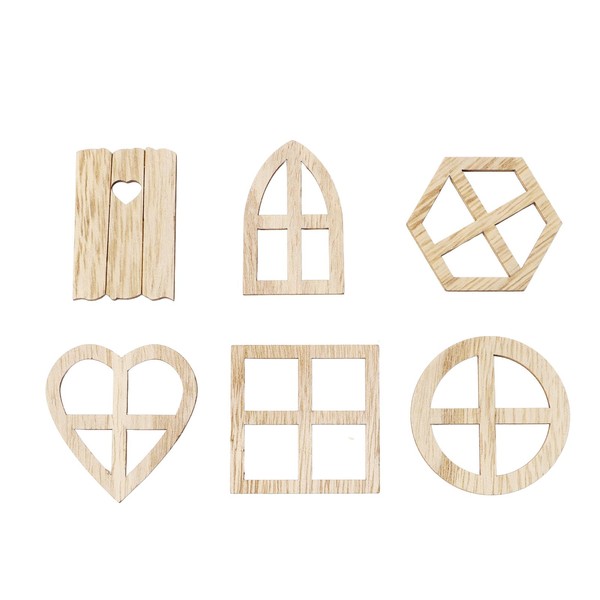 100pcs Unfinished Wood Window Cutouts, Craft Supplies for DIY, Kids