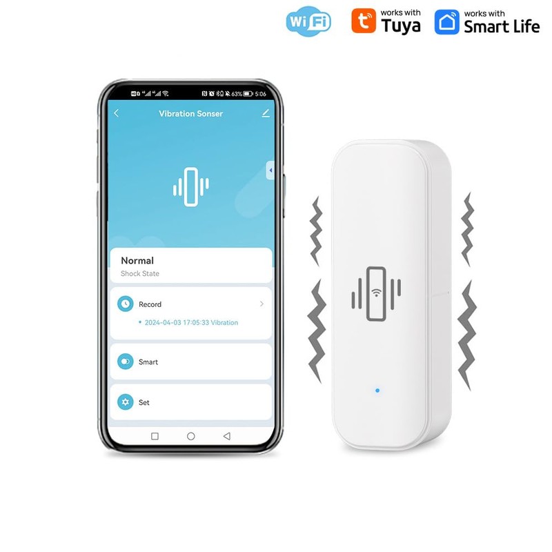 UHPPOTE 2.4GHz WiFi Vibration Sensor Shock Alarm Detector for Door