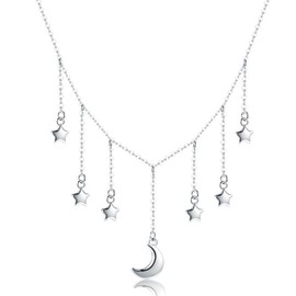 Sparkling Moon Real 925 Sterling Silver Star Chain Sparkling Moon Starry Pendant Necklaces for Women Sterling Silver Jewellery