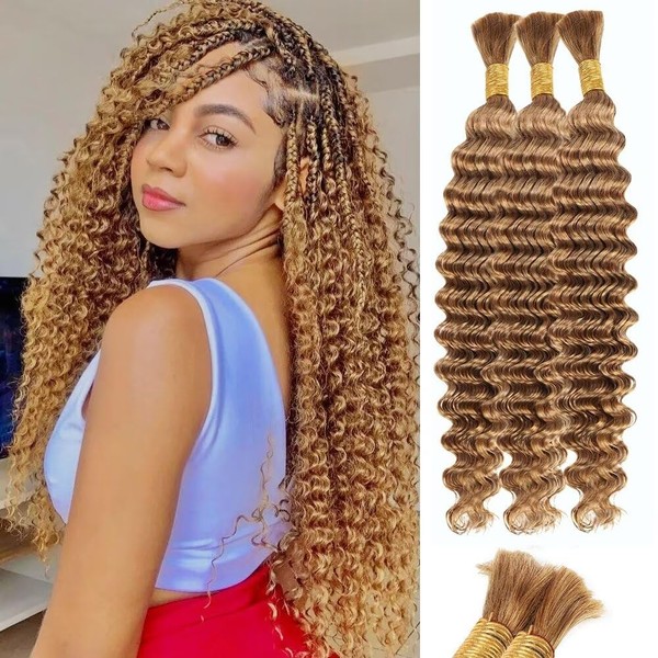 Blonde Human Braiding Hair - Deep Water Wave, 150g, 20