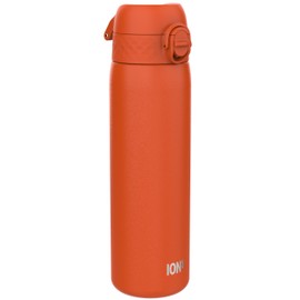 ION8 Lightweight Steel Water Bottle, 600 ml/20 oz, Non-Insulated, Leak Proof, Easy to Open, Secure Lock, Dishwasher Safe, Flip Cover, Fits Cup Holders, Carry Handle, Metal Water Bottle, Hearty Orange