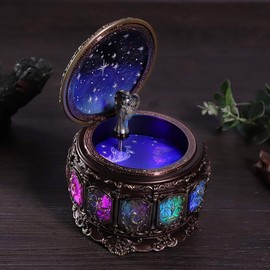 MAGT Spieluhr, Vintage Spieluhr 12 Sternbilder Spieluhr mit Sternbildern Rotierende Göttin LED Lichter Klassische Spieluhr als Geschenk(Pisces)