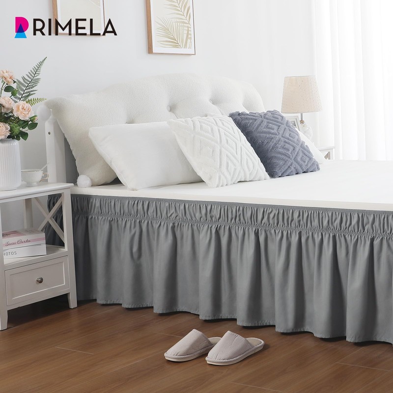 Rimela Gray Queen Bed Skirt 12 Inch Drop,Elastic Bed Skirts