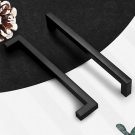Probrico 10 Pack| Black Cabinet Handles 12-3/5 Inch(320mm) Hole Centers Drawer Pulls Stainless Steel Kitchen Cabinet Handles Matte Black Square Drawer Handles Modern Cabinet Hardware