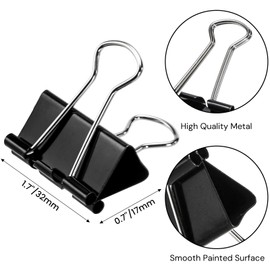 Nagpew 300 Pack Medium Binder Clip, 1-1/4 Inch Metal Black Fold Back Clips, Standard Paperwork Clamp Bulk for School Teacher Student, Business Office Home