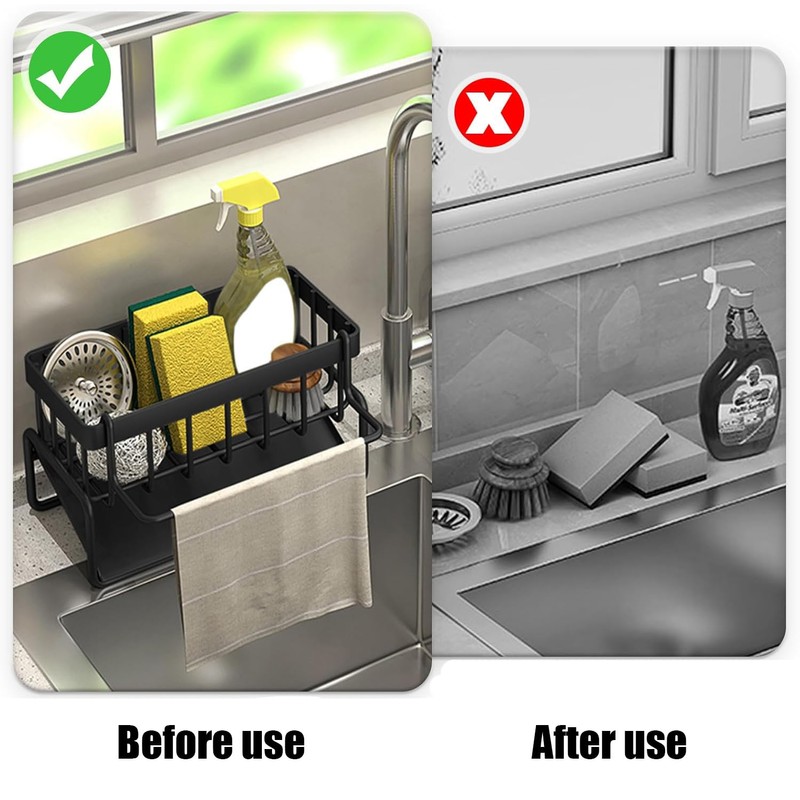 Ruikcoll Black Slim Kitchen Organiser, Sink Organiser with Drip Tray,