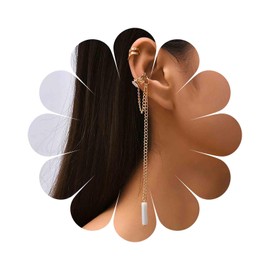 Iaceble Boho Tassel Chain Ear Cuff Earrings Long Chain Cartilage Cuff Earrings Gold Fake Helix Ear Cuff Earrings White Bar Drop No Piercing Earrings Jewelry for Women