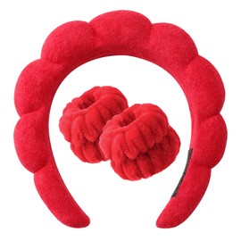 DRESHOW Spa Headband for Washing Face Wristband Set Sponge Soft Terry Cloth Makeup Skincare Non Slip Headband for Women