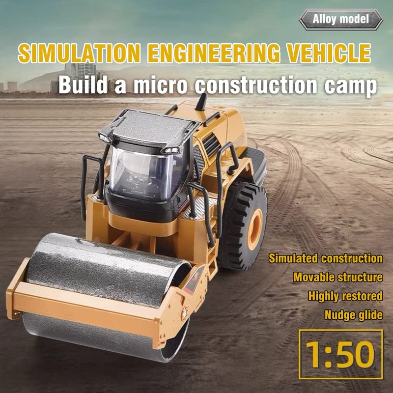 Dilwe Bulldozer Roller Train Toy, Road Roller Model, Alloy Road