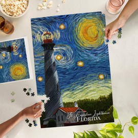 Lantern Press 1000 Piece Jigsaw Puzzle, St. Augustine, Florida, Lighthouse, Starry Night