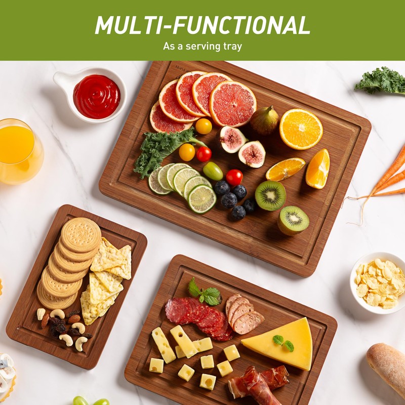 3 Packs Bamboo Cutting Board Set with Non Slip Feet