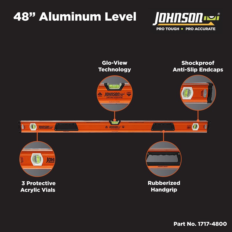 Johnson Level & Tool 1717-4800 Heavy Duty Aluminum Box Level,