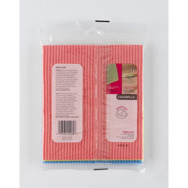 Casabella Cellulose Sponge Cloth, 3-Pack, assorted colors