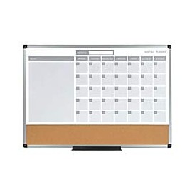 MasterVision Magnetic Dry Erase Monthly Calendar Planner Push Pin Corkboard Combo with Marker Tray, 18" x 24", Gray Plastic Frame