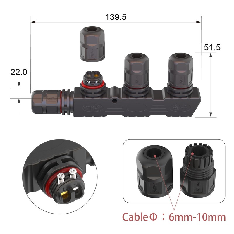 AOHUA M16 IP68 Waterproof 4-Way Junction Box (2-Pack) - 2