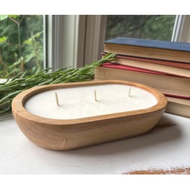 Bonneville Handmade Candles | Willow Wood Bowl | 9" x 5.5" x 2" Hand Poured, 3 Wick Dough Bowl Candle | 30-40 Hour Long Burn Time | 100% Soy Wax | Scented Holiday Anniversary (Apple Maple Bourbon)