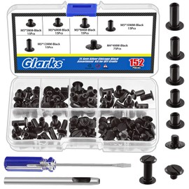 Glarks 150 Sets Gold Chicago Screws Assorted Kit, M5 x 5mm, 6mm, 8mm, 10mm, 12mm Chicago Rivets and 4x4mm Flat Head Stud Screw, Nail Rivet Chicago Button Screw Posts Metal Accessories