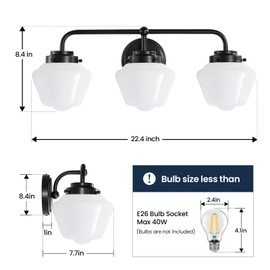 RUIYEY Bathroom Vanity Light Fixtures: 3-Light Black Vanity Lights for Bathroom Over Mirror, Farmhouse Wall Sconce Lighting with Frosted Milky Glass for Kitchen (Exclude Bulb)