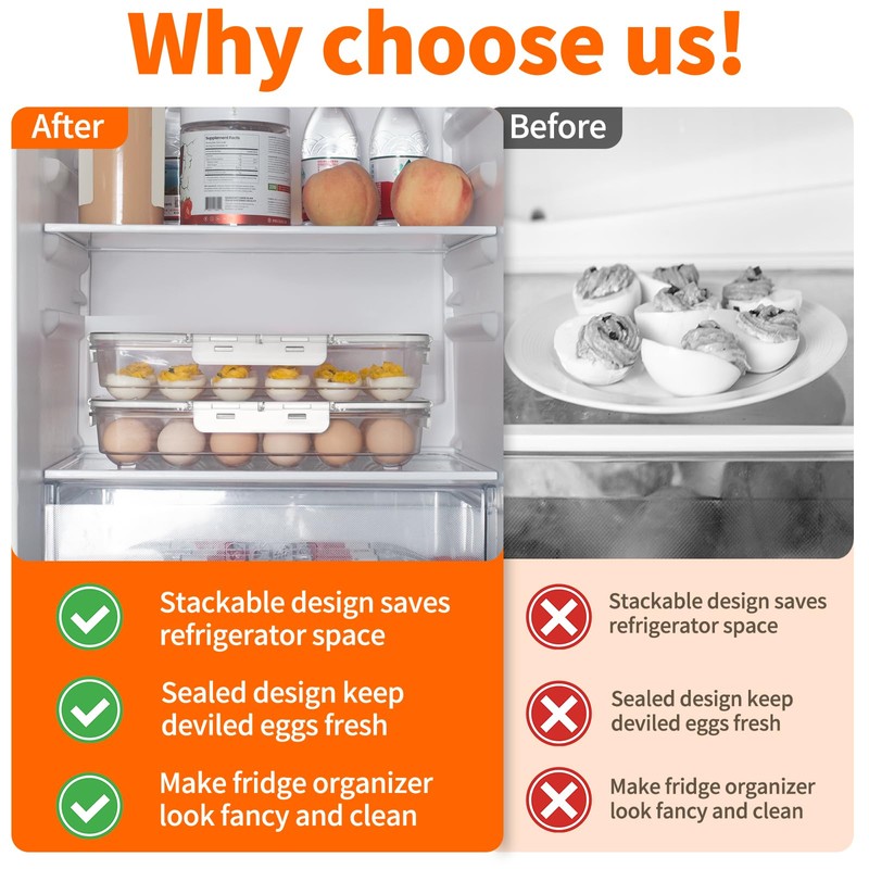 MesRosa 2 Pack Deviled Egg Containers with Lid and Handle,