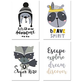 PicsonPaper Children's Poster Set of 4 Adventure, Unframed 30 x 40 cm, Decoration for Children's Room in Scandinavian Style, Animal Poster, Illustrations, Children's Poster, Gift (unframed 30 cm x 40 cm)