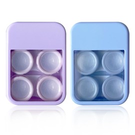 LCFALO 2 Pack Contact Lens Case, Cute Organizer Contact Lens Case Storage Kit Colored Contact Lenses Case With Mirror and Stick Tool Set for Travel&Home(Purple, Blue)