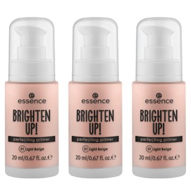 essence BRIGHTEN UP! perfecting primer, Nr. 01, Nude, feuchtigkeitsspendend, abdeckend, grundierend, natürlich, vegan, ohne Parabene, ohne Mikroplastikpartikel, Nanopartikel frei, 3er Pack (3x20ml)
