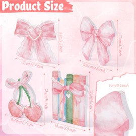 Haooryx Watercolor Tiered Tray Centerpieces - 4Pcs Pink Aesthetic Coquette Bow Book Cherry Wooden Table Topper Decoration Wood Sign for Girls Birthday Party Office Home Dinner Table Decor Supplies