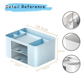 Desk Organiser with Drawer, Multifunctional Pen Holder, Desk Organiser with 7 Compartments, Plastic Table Organiser for Office Supplies, Pen Holder for Office, Home, School (Blue)