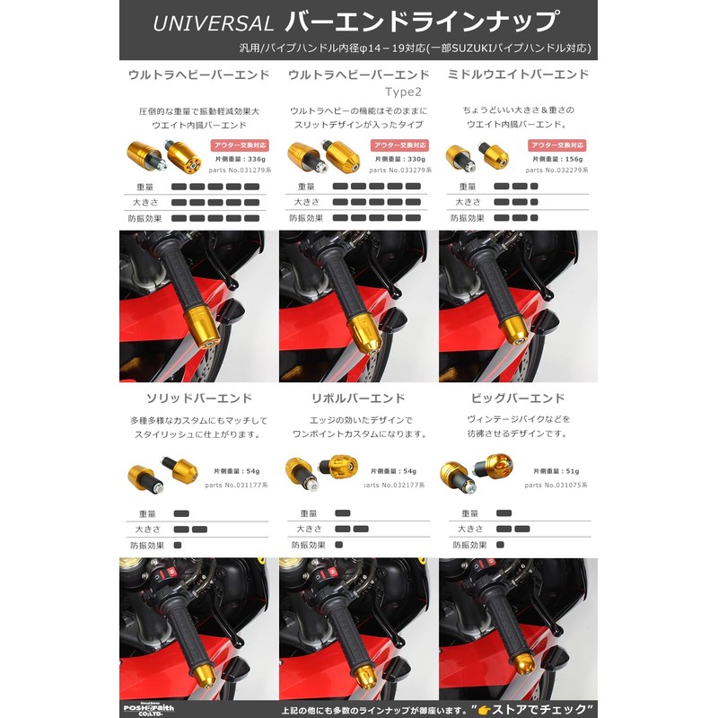 POSH FAITH POSH Handlebar End for Ultra Heavy Weight Motorcycle,