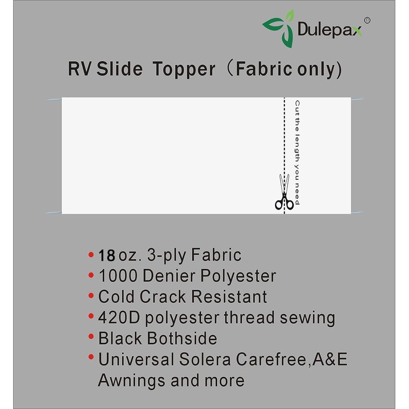 Dulepax-RV Slide Out Awning Fabric Replacement-(46" x 110", White- Fabric