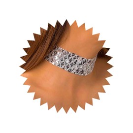 TseenYi Punk Black Sequin Necklace Fish Scale Sequins Wide Necklace Gothic Black Mesh Necklace Lace Velvet Necklace Luxury Thick Short Collar Necklace Jewellery for Women Girls, Silver