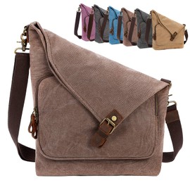 AmHoo Canvas Crossbody Bag for Women Genuine Leather Messenger Purse Handbags Shoulder Bag Hobo Totes Coffee