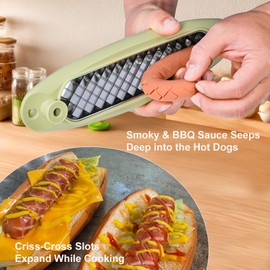 GUDUGUDU Criss-Cross Hot Dog Slicer | Adjustable Depth & View Window | Dishwasher Safe Stainless Steel Blades | Effortless Cutting for BBQ, Grilling, Picnics & Outdoor Cooking(Pea Green)