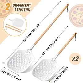 Maxdot 2 Pcs Perforated Pizza Peel 12 x 14 Inch Aluminum Pizza Spatula with Detachable Wood 52-inch Long Extendable Handle for Baking Homemade Pie Bread