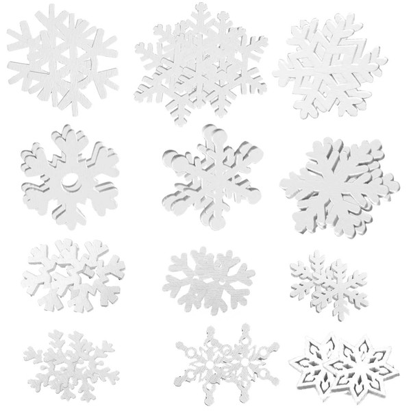 CYIOU 100pcs Christmas Snowflakes Wooden Snowflake Hanging Ornament for DIY