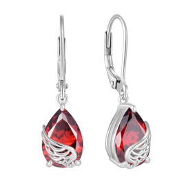 Blaniy Guardian Angel Wings Dangle Drop Earrings 925 Sterling Silver Teardrop Leverback Garnet Earrings January Birthstone Jewelry Gifts for Women