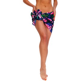 Pareo hawaiano Pareo - Envoltura de playa para mujer, estilo casual y divertido, traje de baño muy fuerte, flores de flamencos florales, Pareo de flores flamenco, azul marino, rosa, pequeño, S