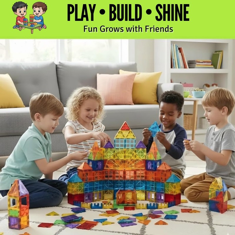 Little Vo Magnetic Tiles Set 180 PCS with 2 Cars