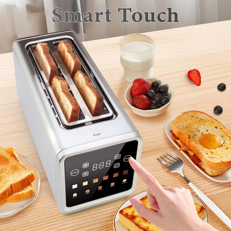 Long Slot Toaster 4 Slice, Touch Screen LED Display, 1.5”