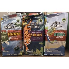 Barissimo 3 Combo 100% ARABICA Ground Coffees: Sumatra, Guatemala and Columbia 12oz 340g (Three Bags)