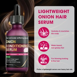 Onion Hair Growth Serum for Scalp & Hair Care, Hydrating Serum with Onion Extract, Rosemary & Biotin, Lightweight Daily Care for Fuller-Looking Hairs | 2.03 FL OZ (60ML)​