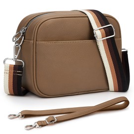 KALIDI Women's Small Shoulder Bag, Mini Bag, Shoulder Bag, Cross-body, Multi-layer, Waterproof, Lightweight, Plain, Large Capacity, Leather, 2 Shoulder Straps Included, Braun